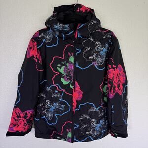 Volkl Nanga Jr Jacket Girls 14 Waterproof Insulated Hooded Ski Snowboard Floral